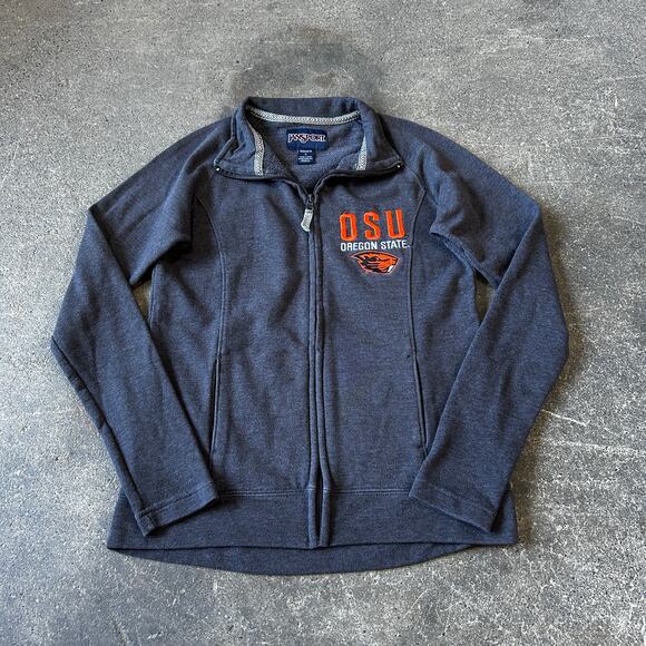 Vintage Oregon State Beavers Jacket Womens S Gray Relaxed Fit Full Zip Mock Neck - Picture 1 of 8